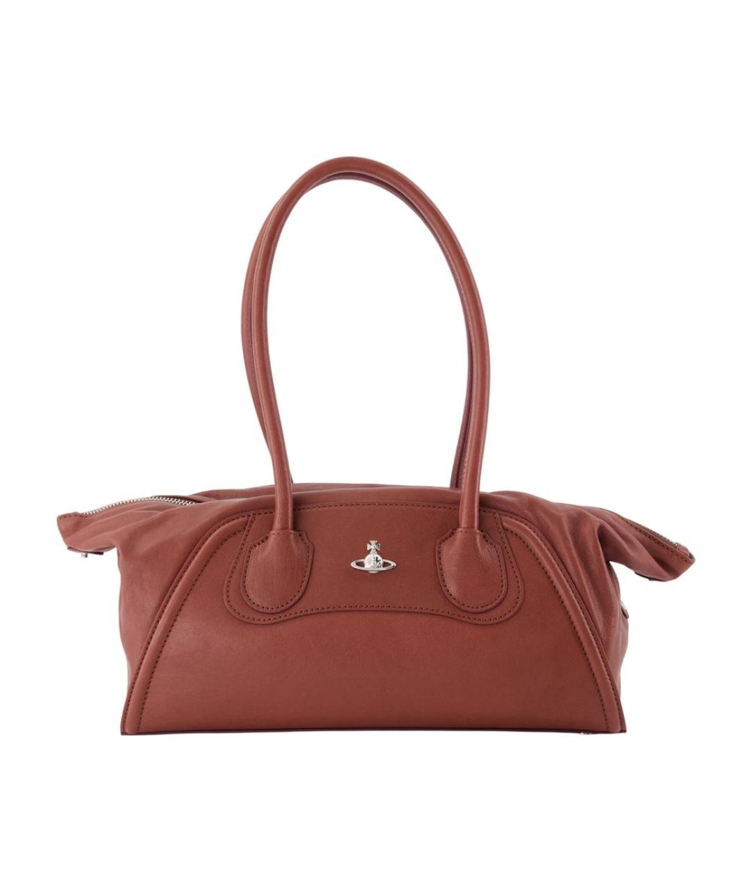 VIVIENNE WESTWOOD Коричневая кожаная сумка с короткими ручками, фото 3