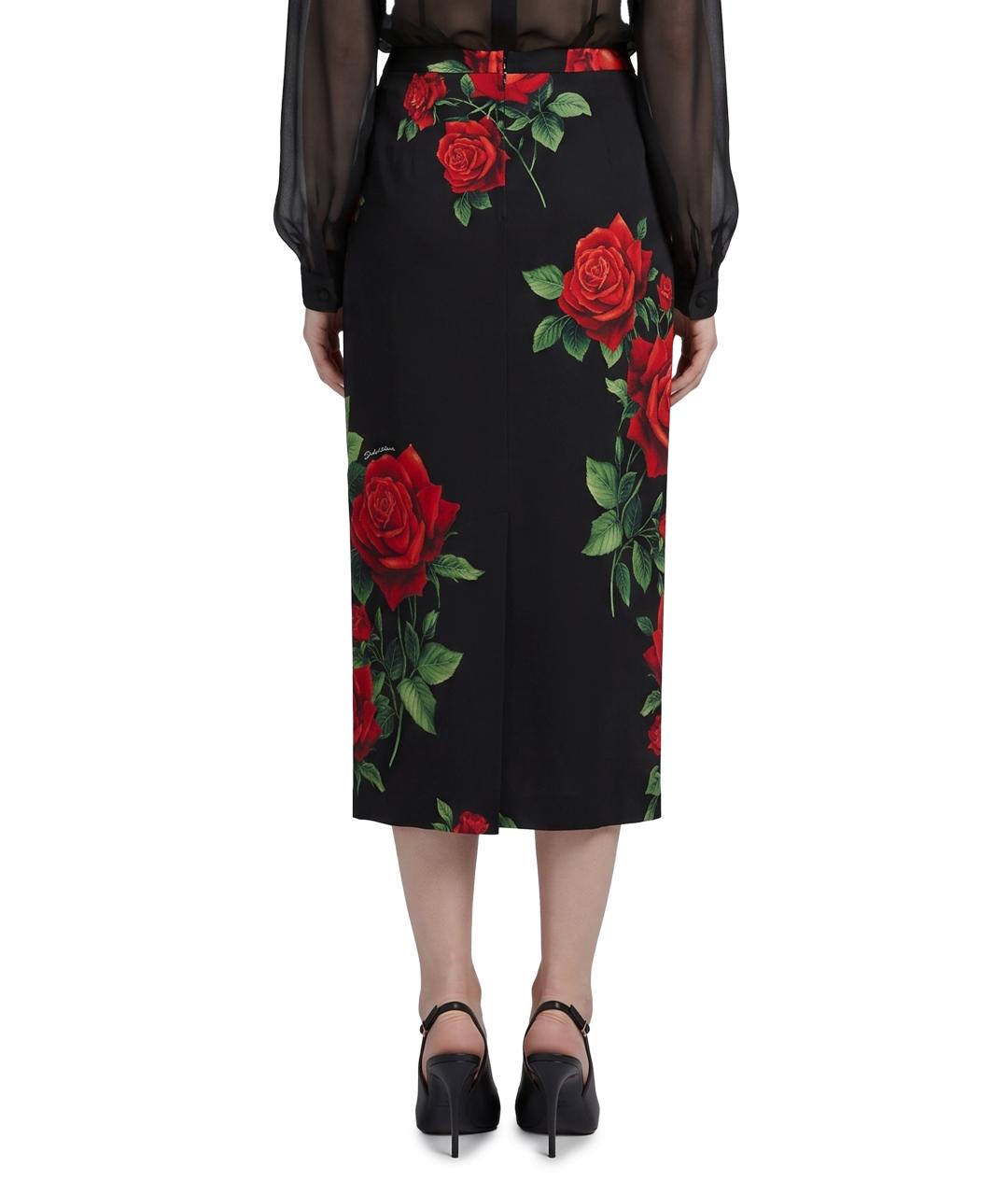 DOLCE&GABBANA Черная шелковая юбка миди, фото 3