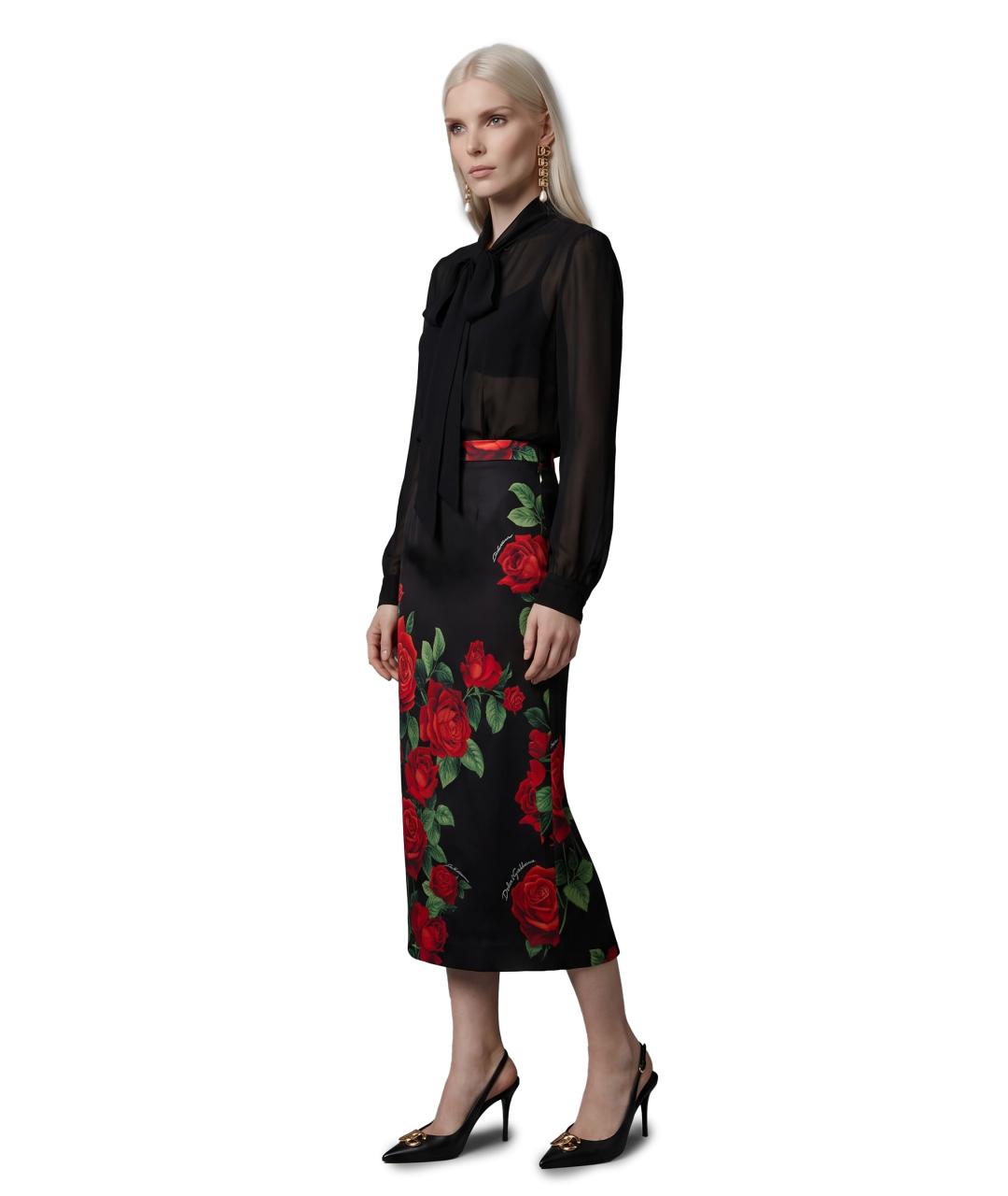 DOLCE&GABBANA Черная шелковая юбка миди, фото 2