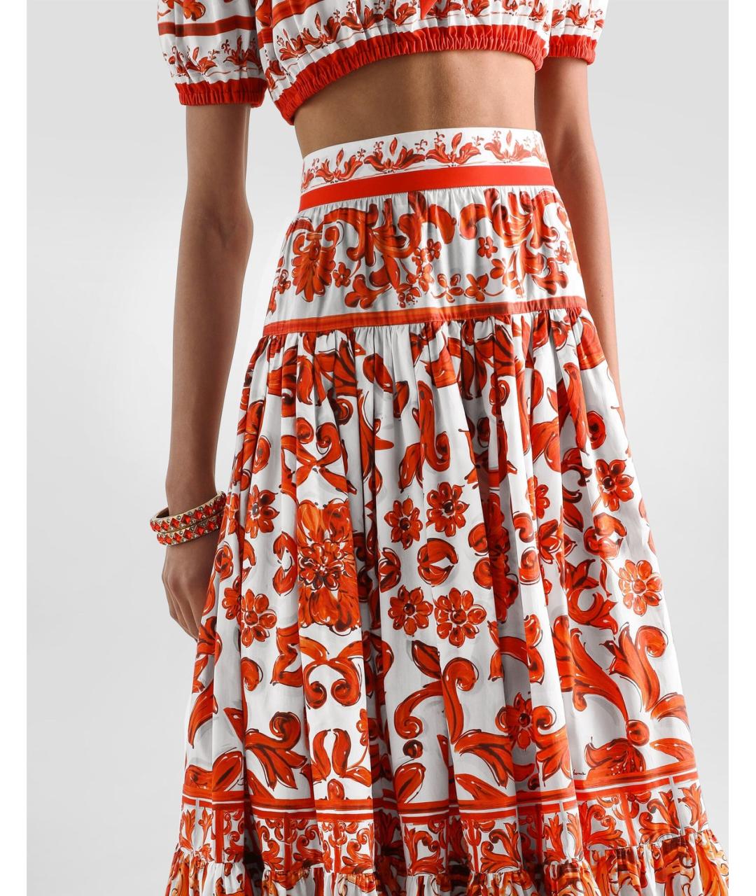 DOLCE&GABBANA Оранжевая хлопковая юбка макси, фото 2