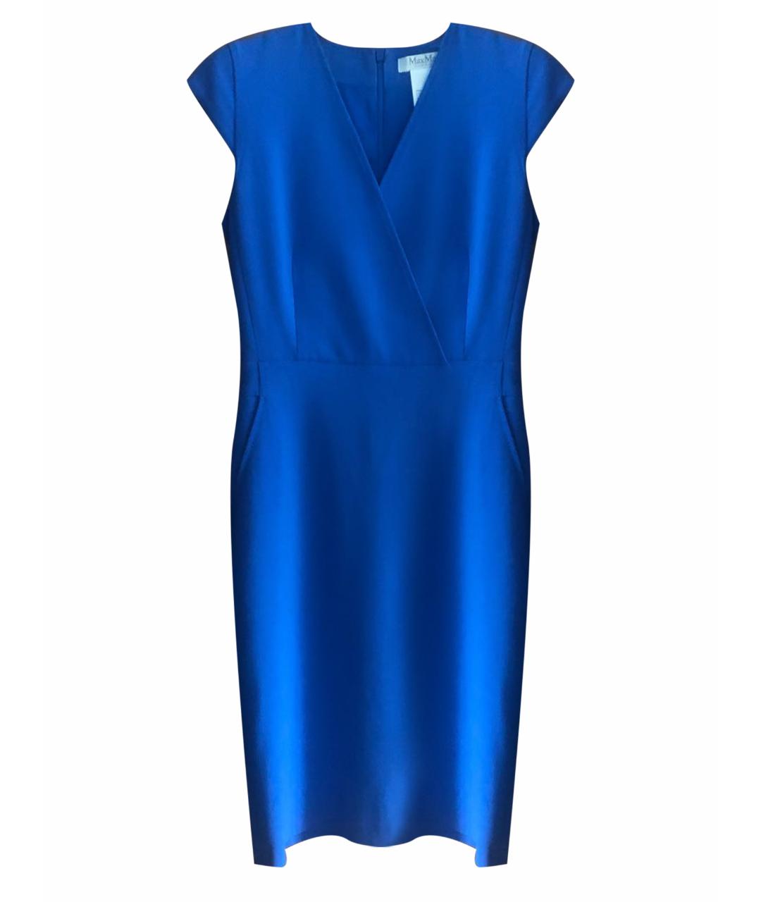 MAX MARA Синее шерстяное коктейльное платье, фото 1