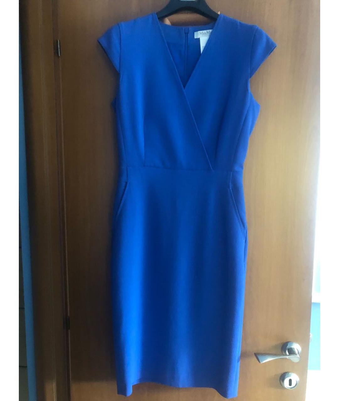 MAX MARA Синее шерстяное коктейльное платье, фото 4
