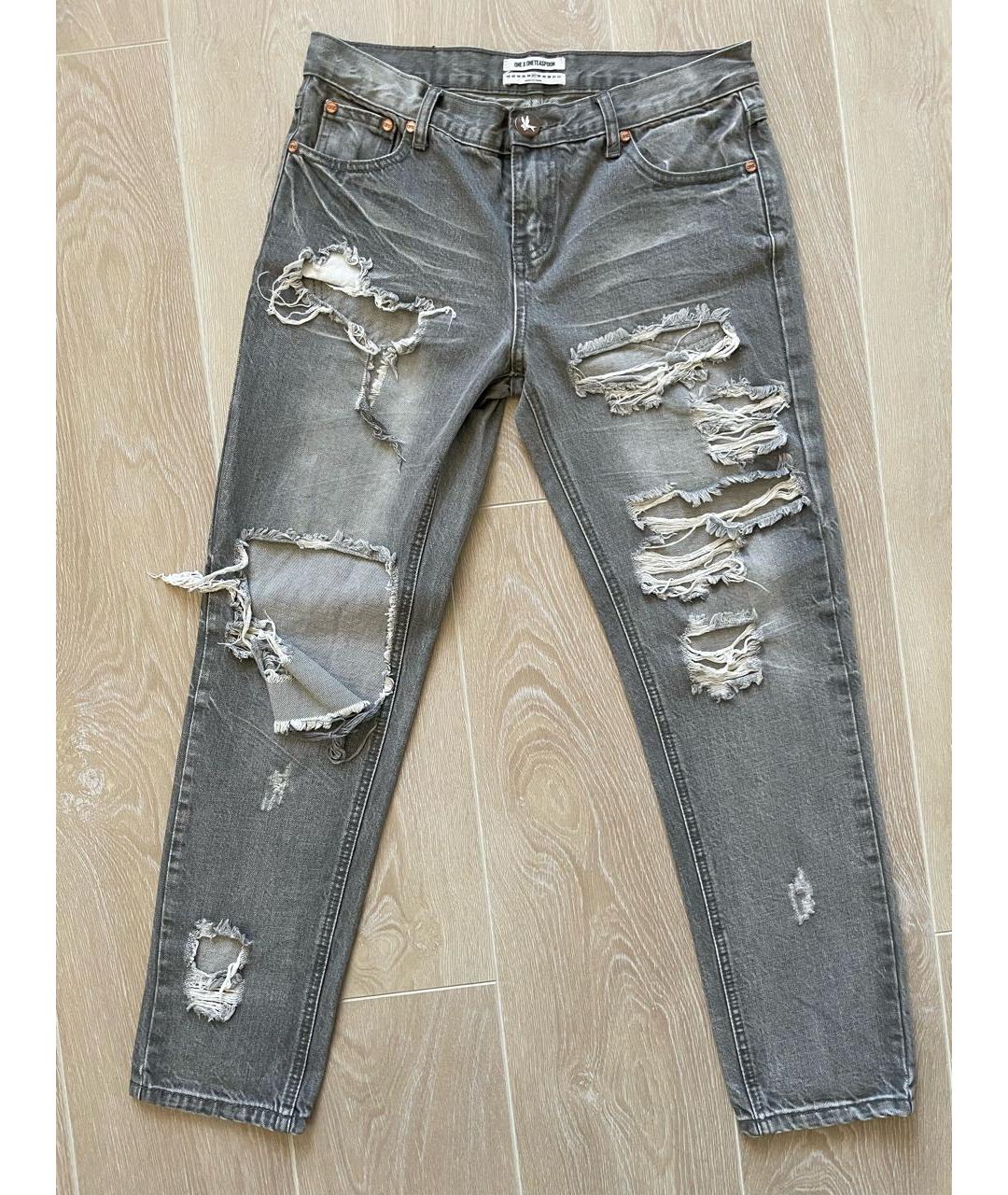 ONE TEASPOON Серые хлопковые прямые джинсы, фото 5