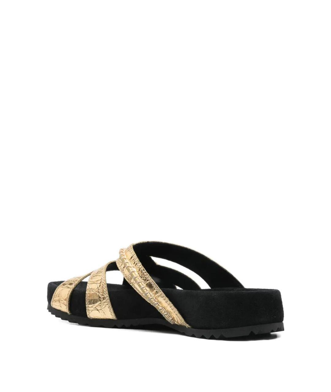 DRIES VAN NOTEN Золотые кожаные шлепанцы, фото 3