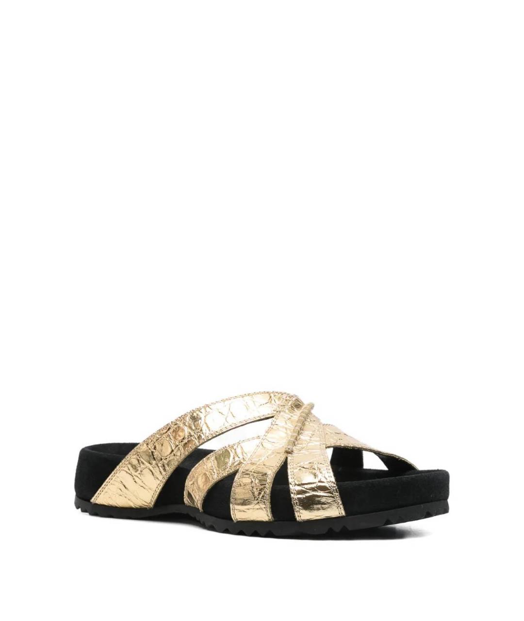 DRIES VAN NOTEN Золотые кожаные шлепанцы, фото 4