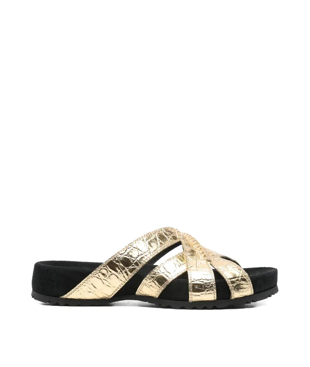 DRIES VAN NOTEN Золотые кожаные шлепанцы, фото 1