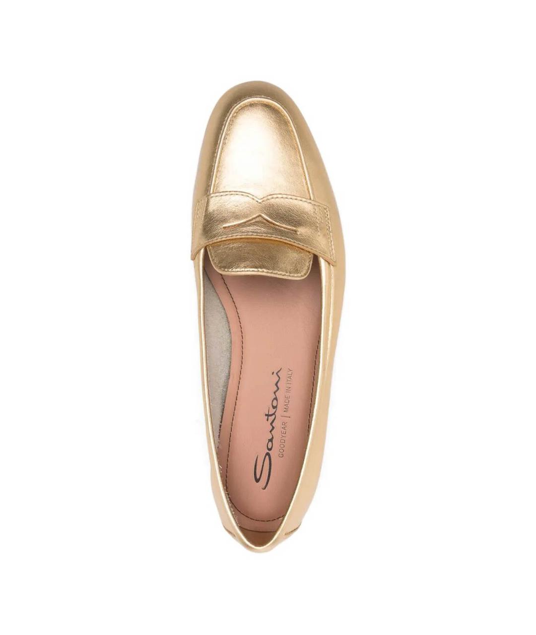 SANTONI Золотые кожаные лоферы, фото 2