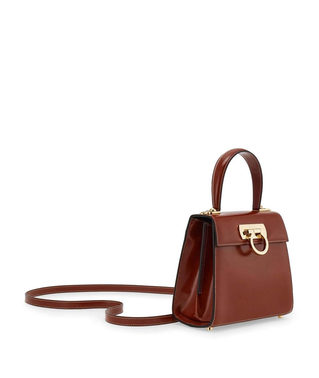 FERRAGAMO Коричневая кожаная сумка с короткими ручками, фото 2