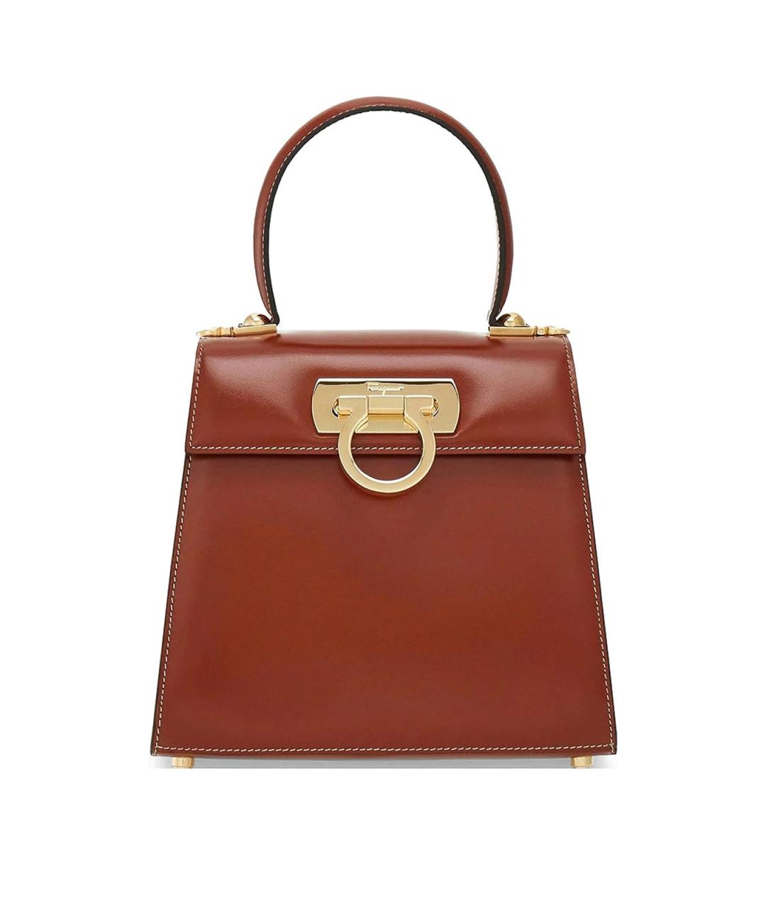 FERRAGAMO Коричневая кожаная сумка с короткими ручками, фото 1
