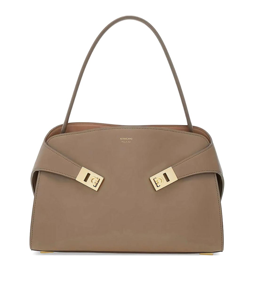FERRAGAMO Бежевая кожаная сумка тоут, фото 1