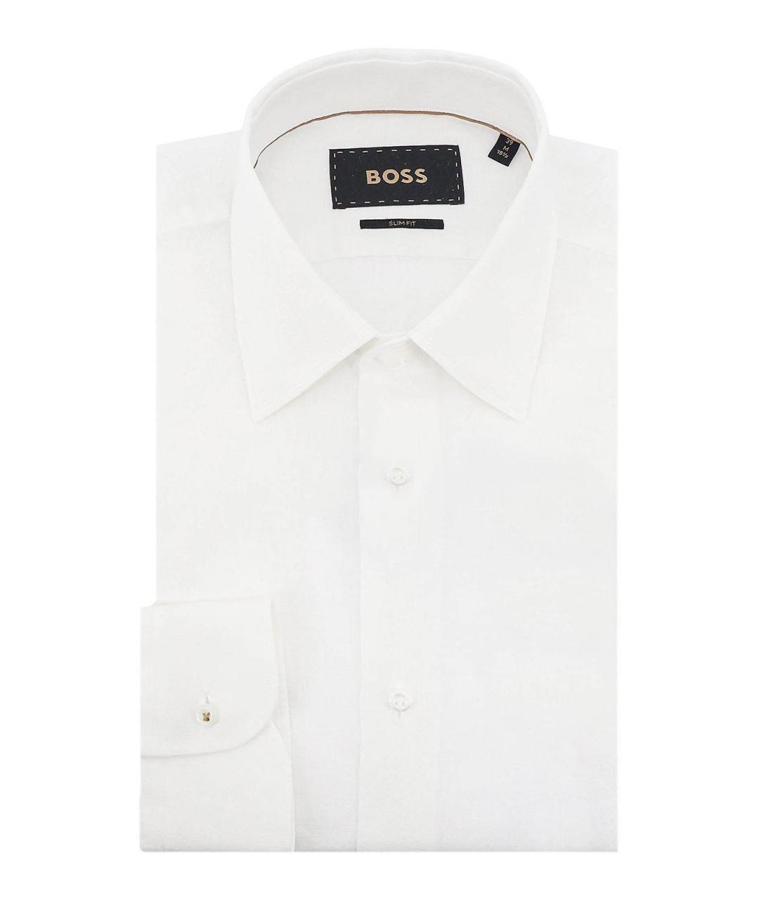 HUGO BOSS Белая льняная классическая рубашка, фото 1