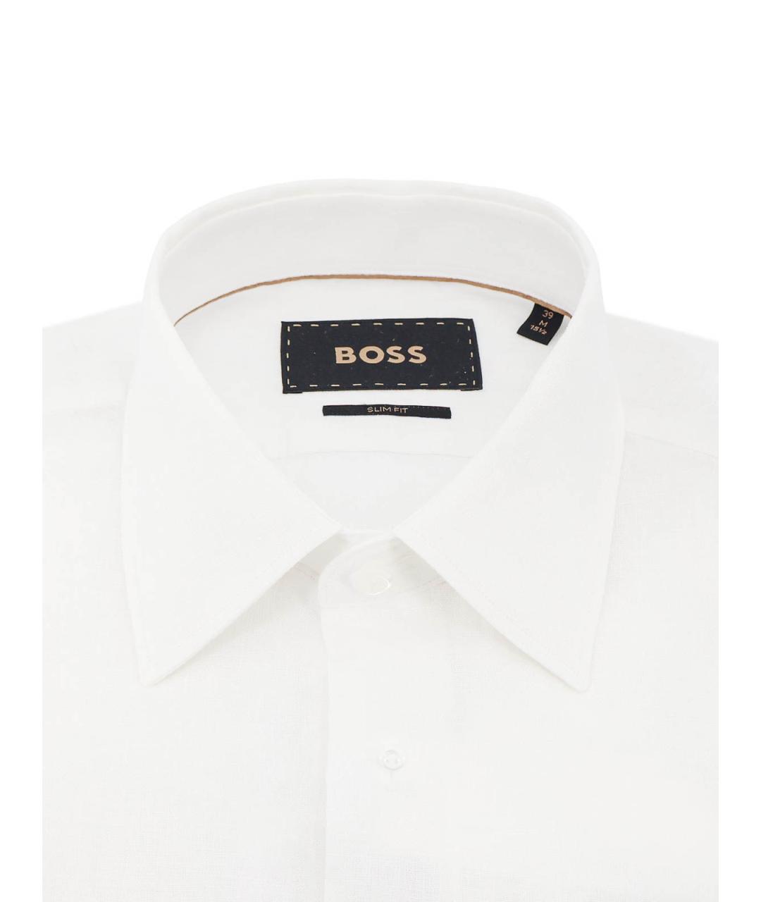 HUGO BOSS Белая льняная классическая рубашка, фото 2