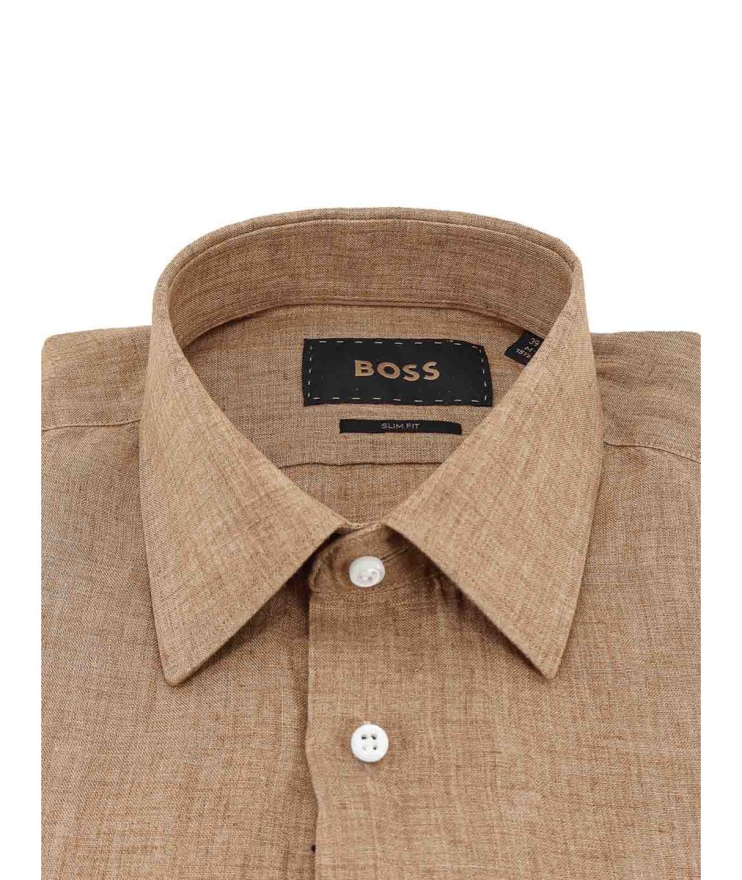 HUGO BOSS Бежевая льняная кэжуал рубашка, фото 2