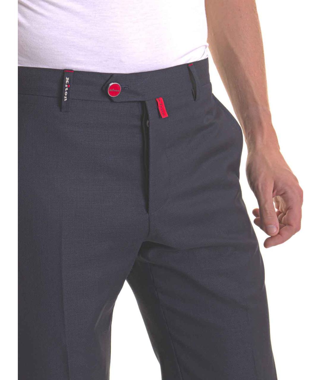 KITON Синие шерстяные повседневные брюки, фото 5