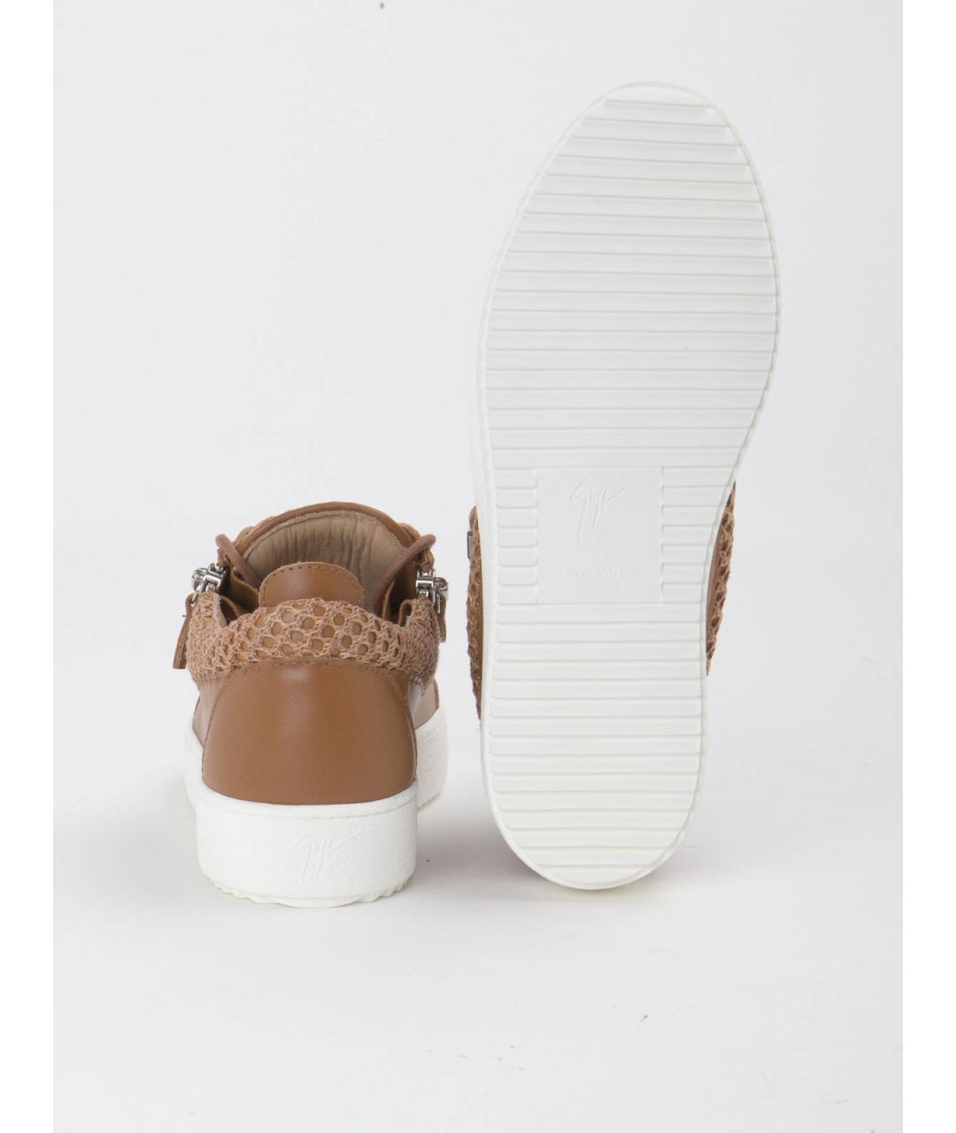 GIUSEPPE ZANOTTI DESIGN Коричневые кожаные низкие кроссовки / кеды, фото 5