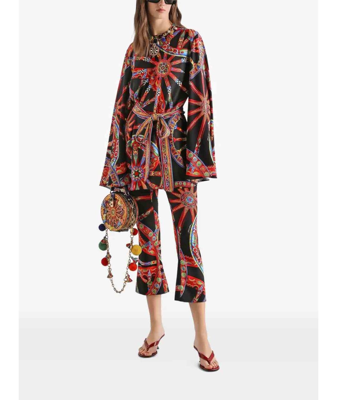 DOLCE&GABBANA Мульти шелковые прямые брюки, фото 2