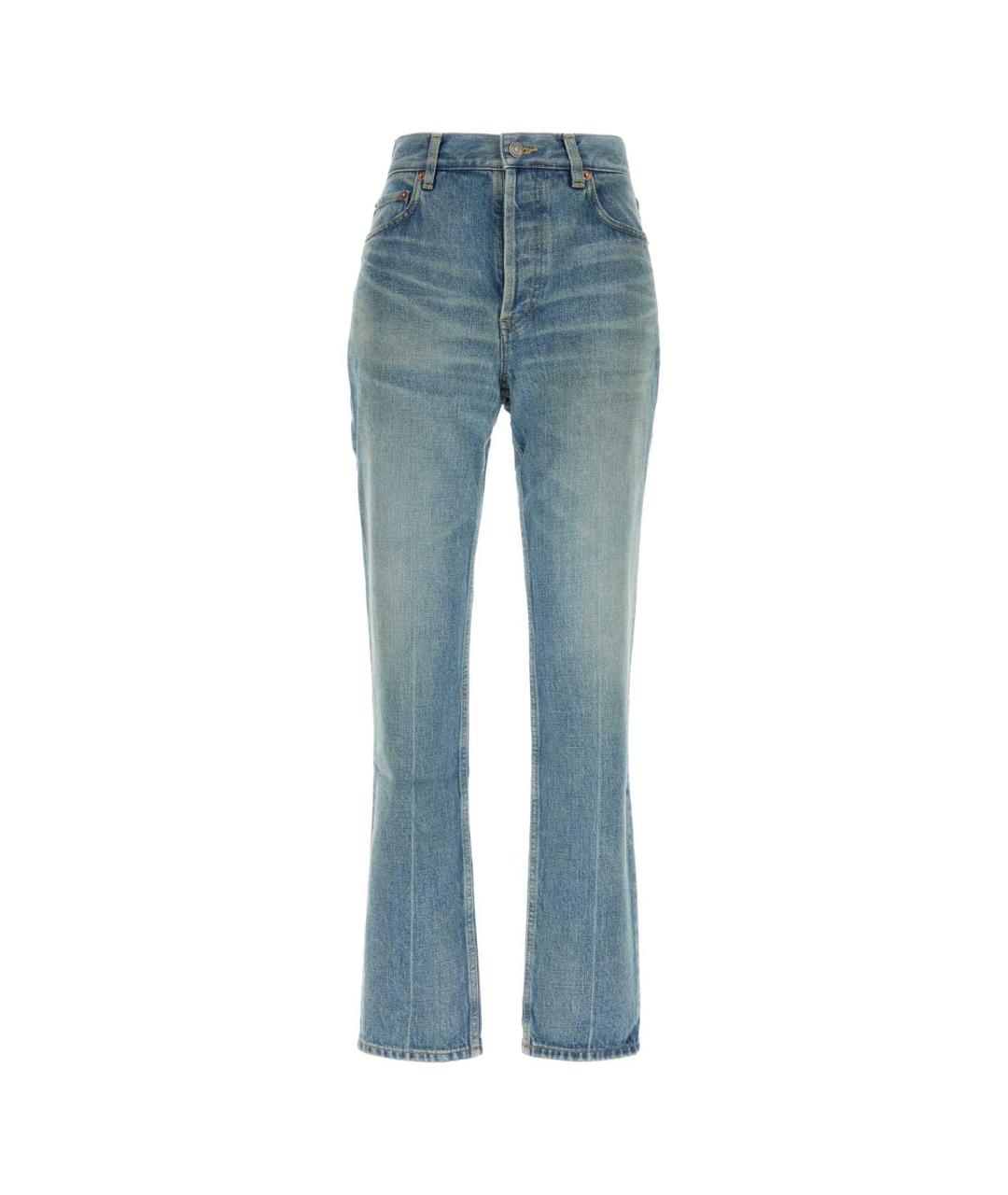 SAINT LAURENT Голубые хлопковые прямые брюки, фото 1