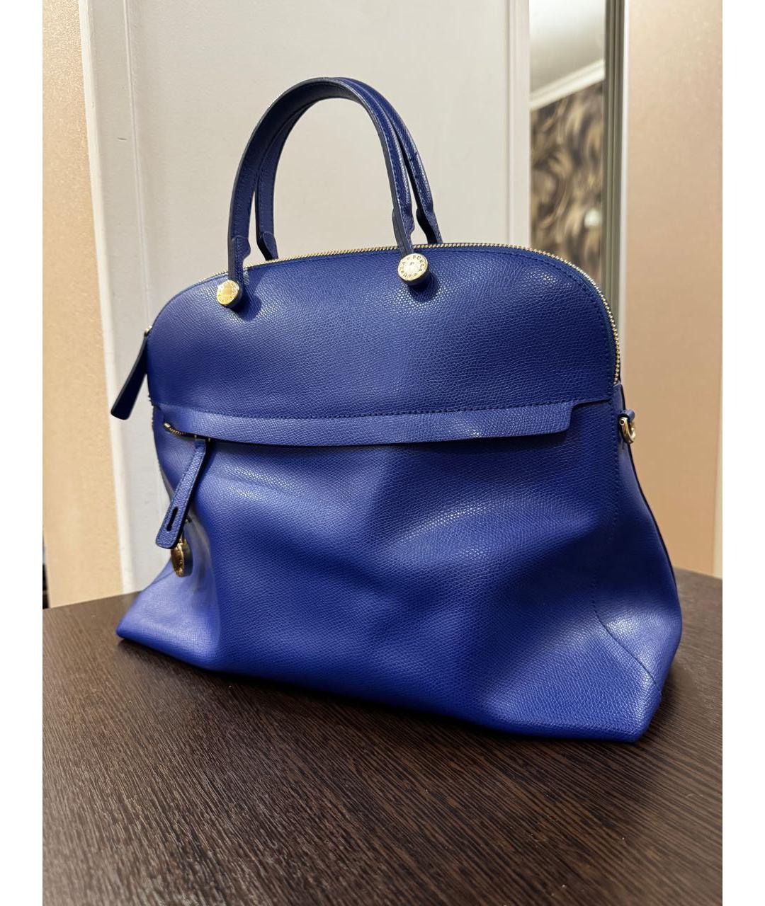 FURLA Синяя кожаная сумка с короткими ручками, фото 3
