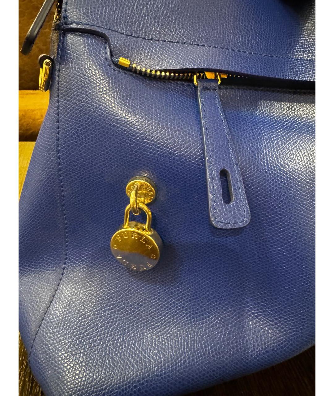 FURLA Синяя кожаная сумка с короткими ручками, фото 4
