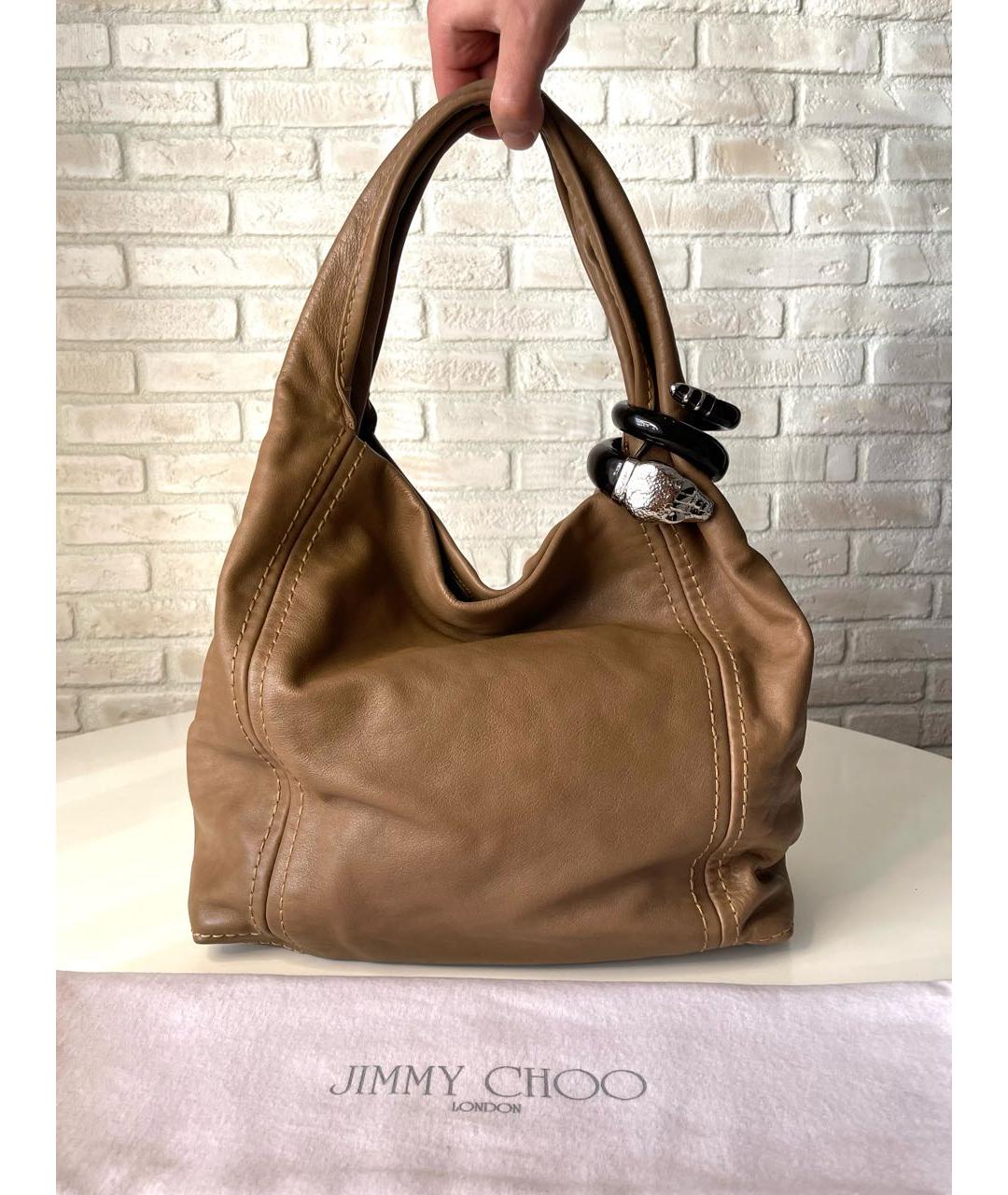 JIMMY CHOO Бежевая кожаная сумка с короткими ручками, фото 8