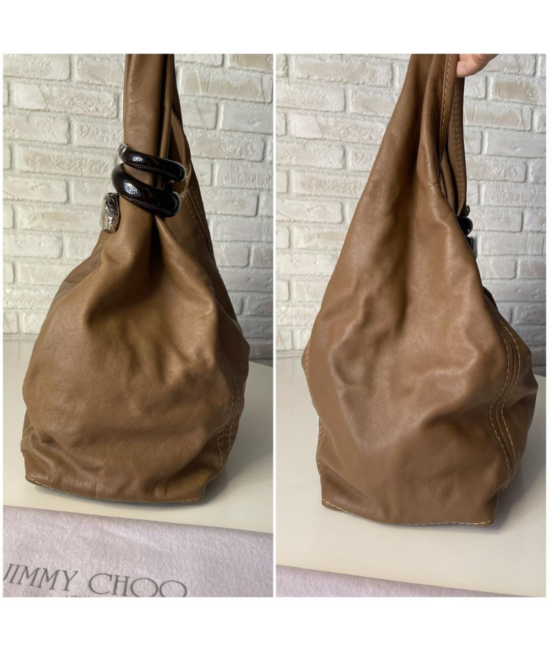 JIMMY CHOO Бежевая кожаная сумка с короткими ручками, фото 7