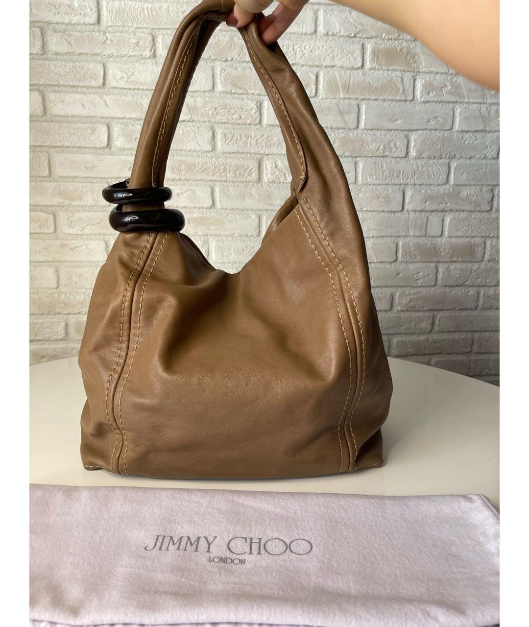 JIMMY CHOO Бежевая кожаная сумка с короткими ручками, фото 3