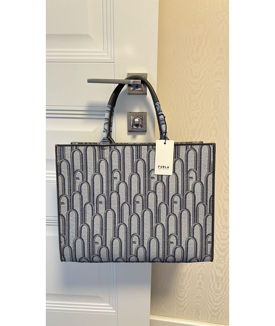 FURLA Голубая жаккардовая сумка с короткими ручками, фото 7