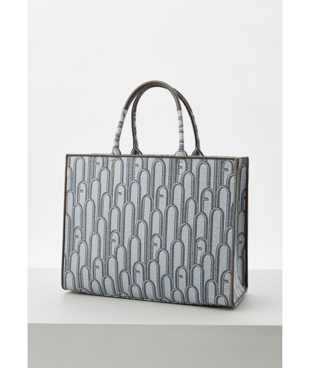FURLA Голубая жаккардовая сумка с короткими ручками, фото 2