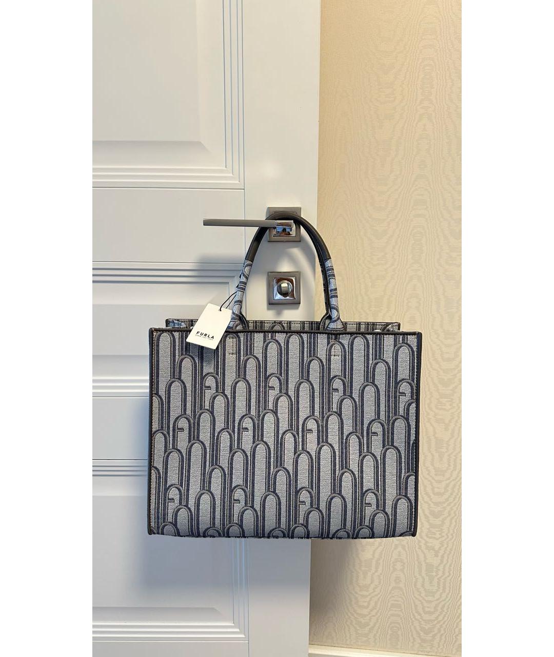 FURLA Голубая жаккардовая сумка с короткими ручками, фото 3
