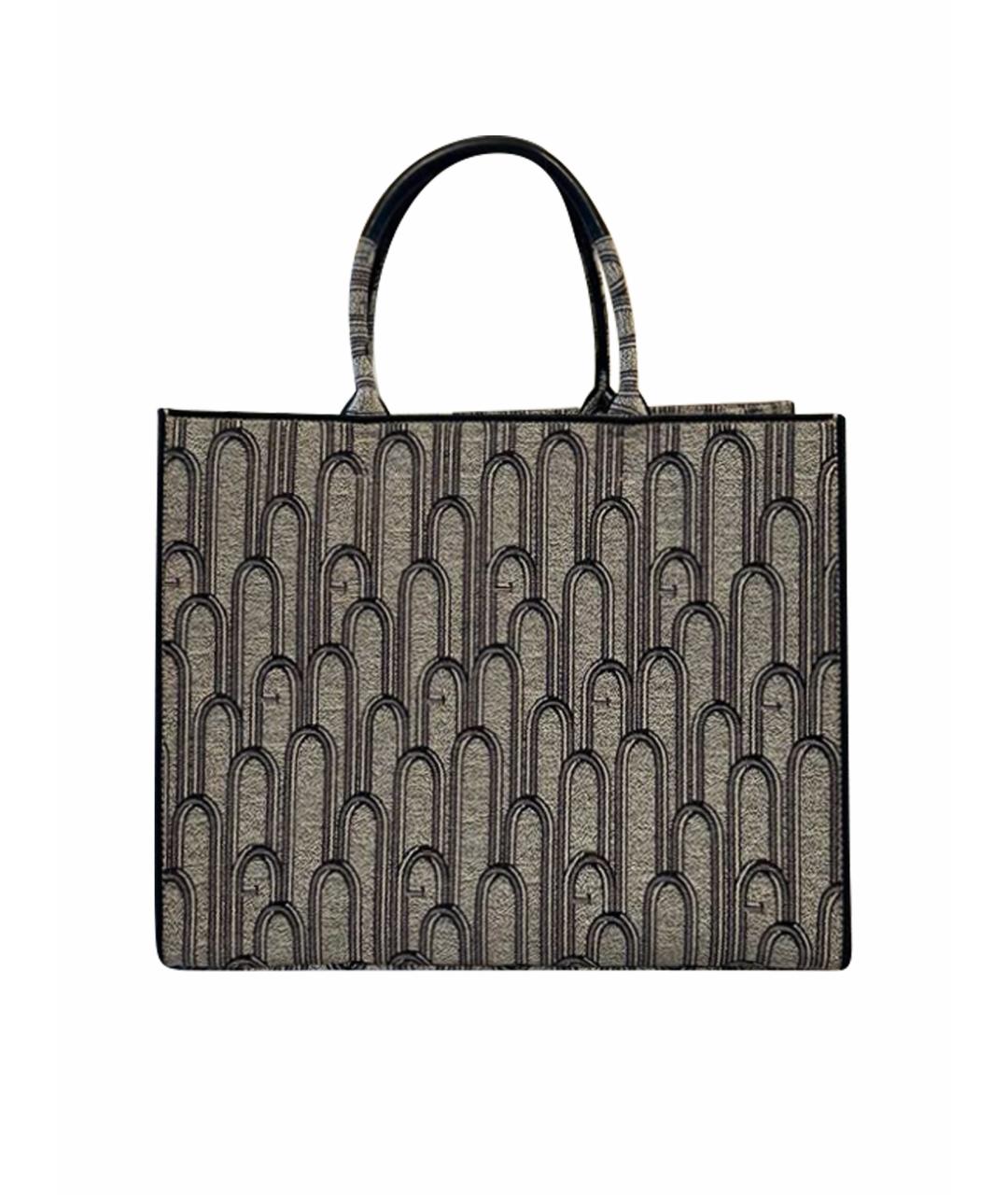 FURLA Черная жаккардовая сумка с короткими ручками, фото 1
