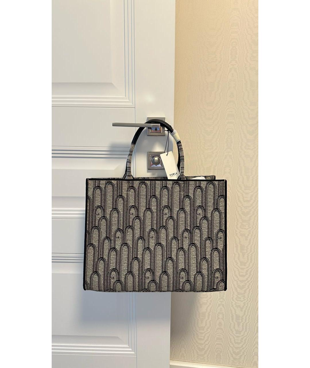 FURLA Черная жаккардовая сумка с короткими ручками, фото 3