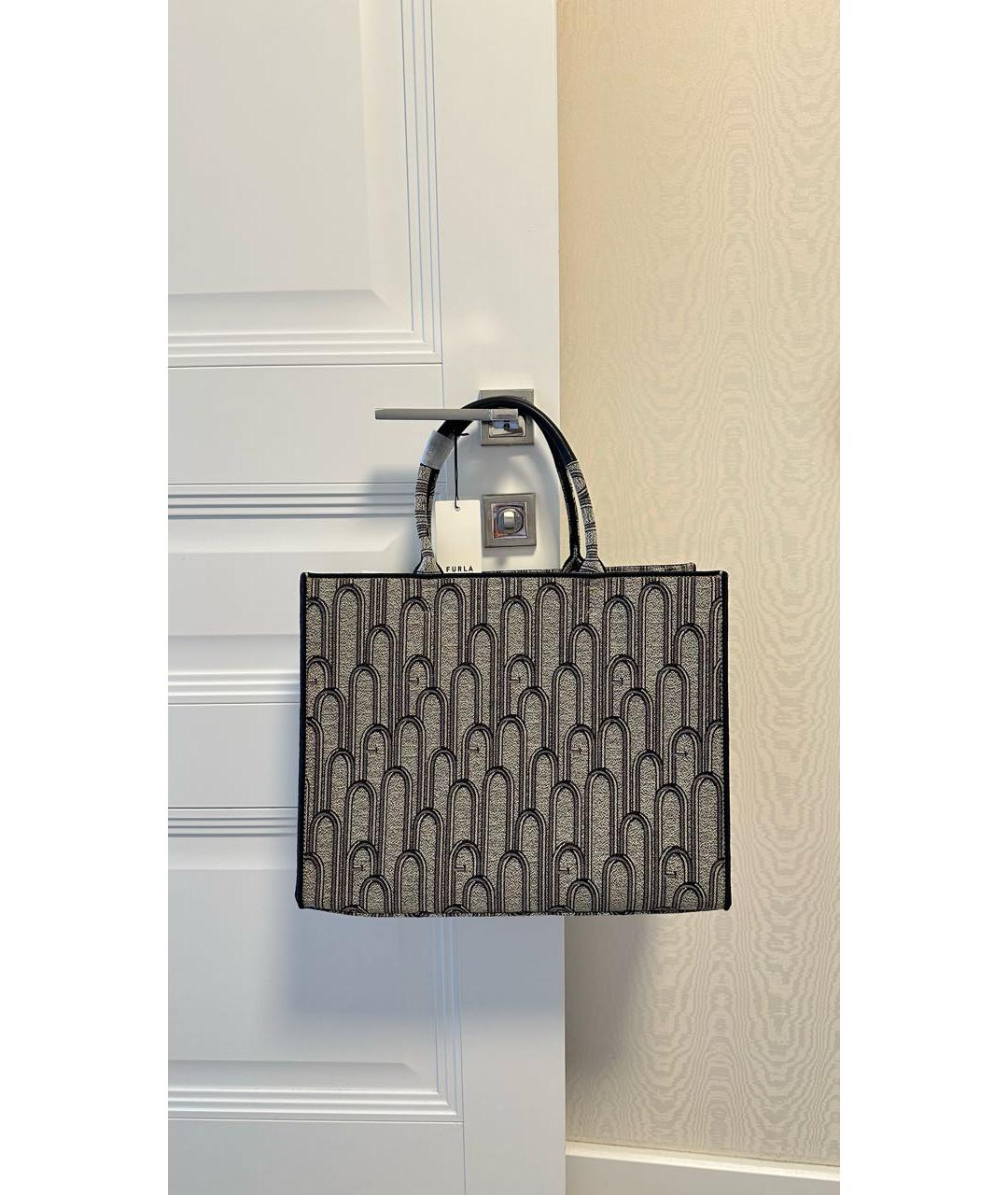 FURLA Черная жаккардовая сумка с короткими ручками, фото 6