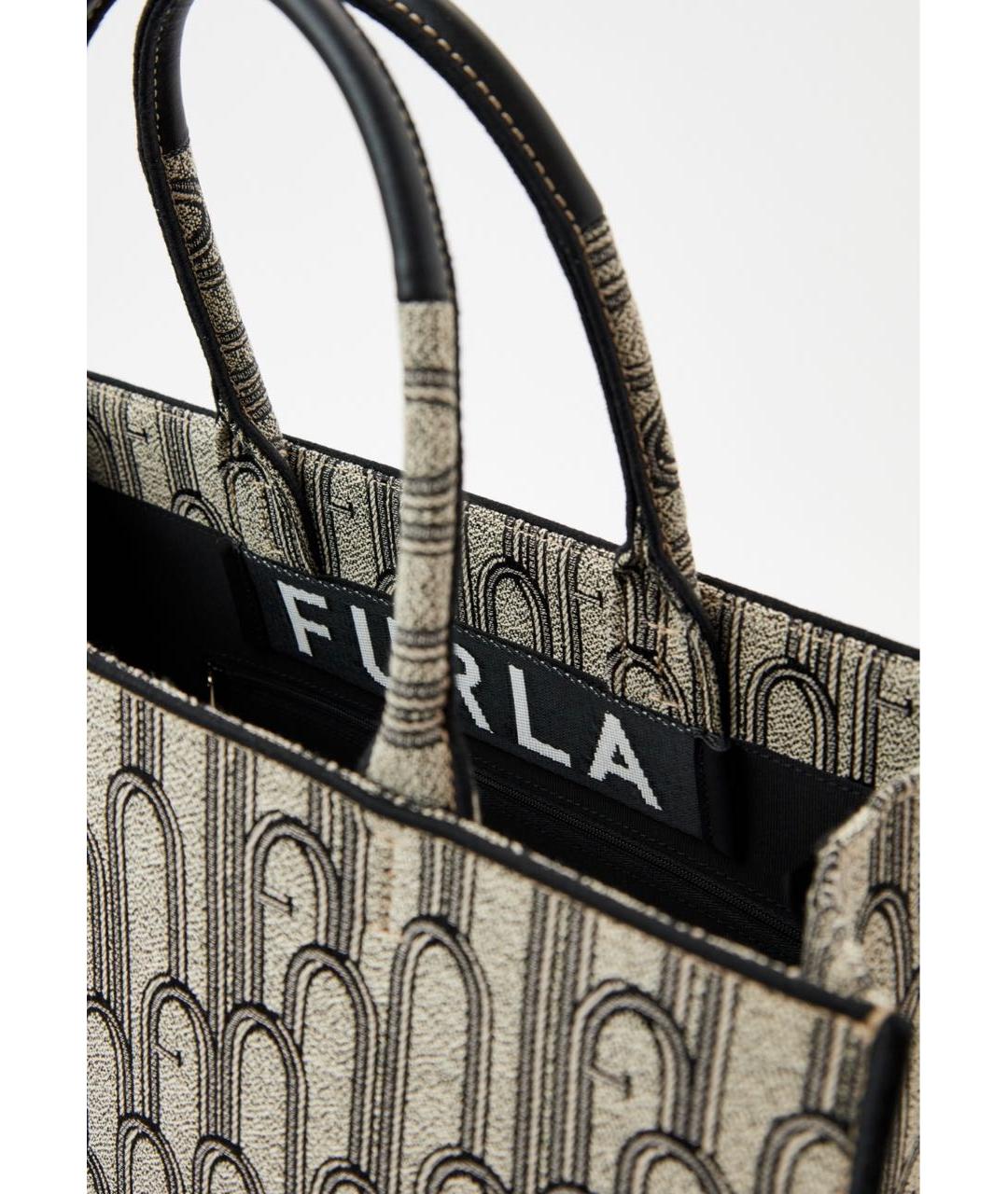 FURLA Черная жаккардовая сумка с короткими ручками, фото 4