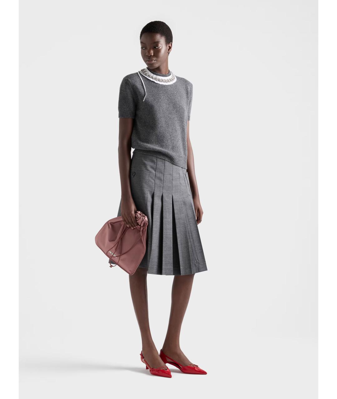 PRADA Серая шерстяная юбка миди, фото 2