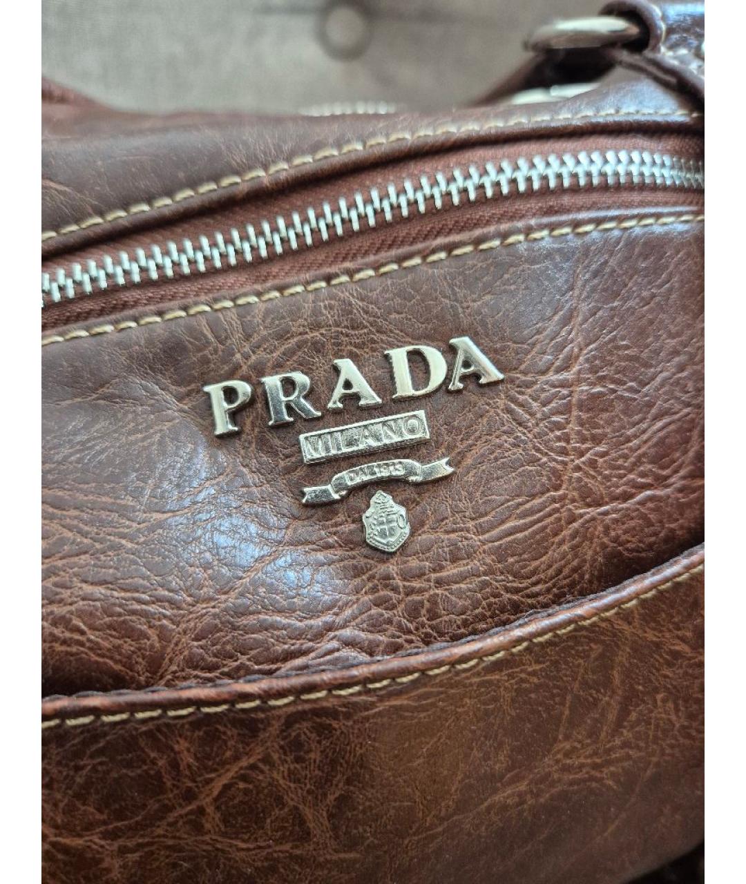 PRADA Коричневая кожаная сумка с короткими ручками, фото 8