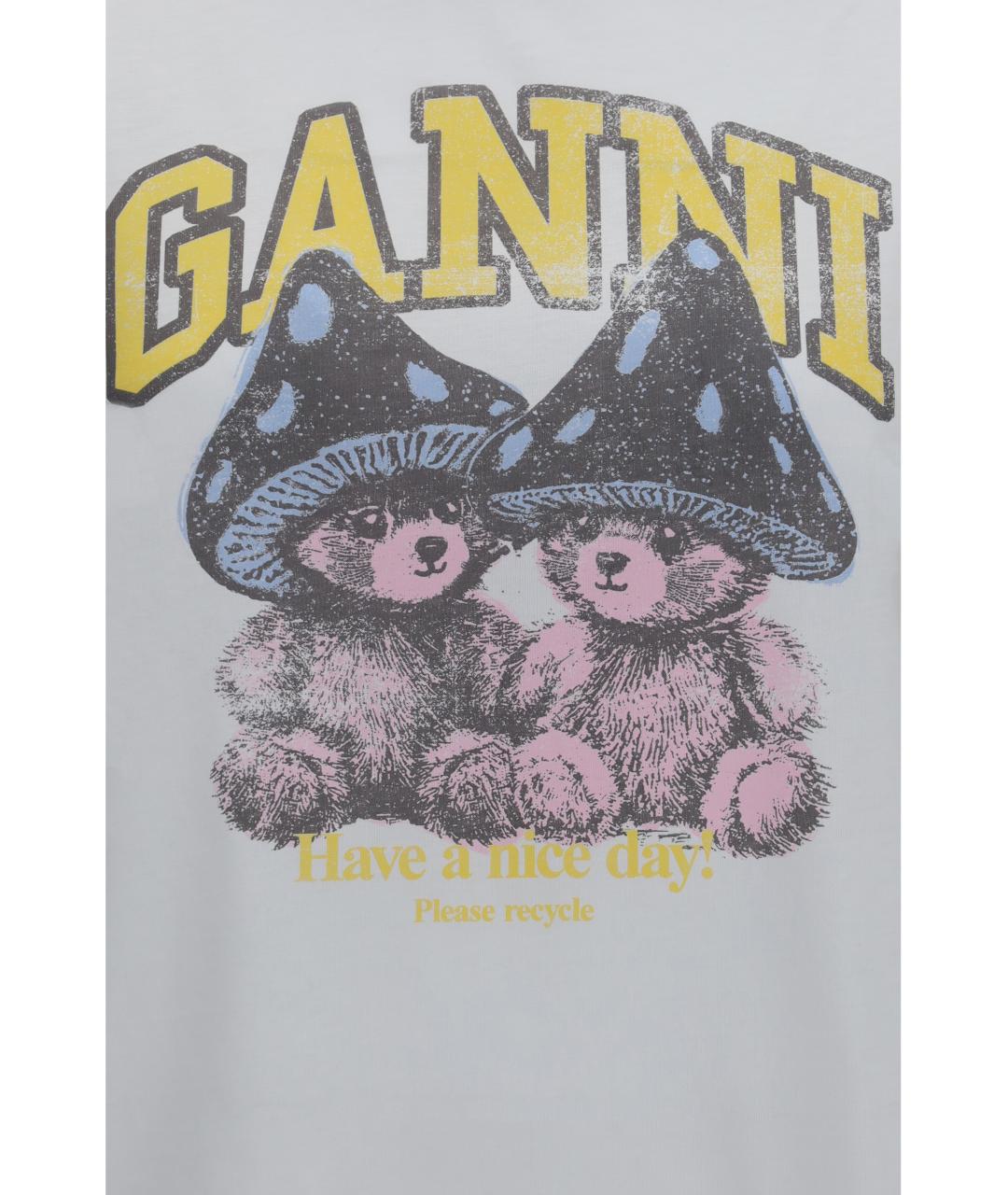 GANNI Белая хлопковая футболка, фото 3