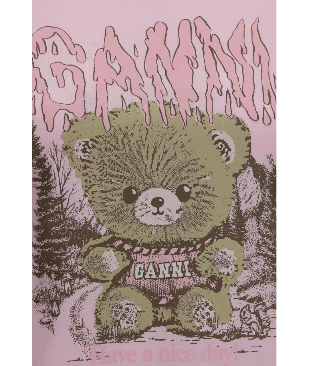 GANNI Розовая хлопковая футболка, фото 3