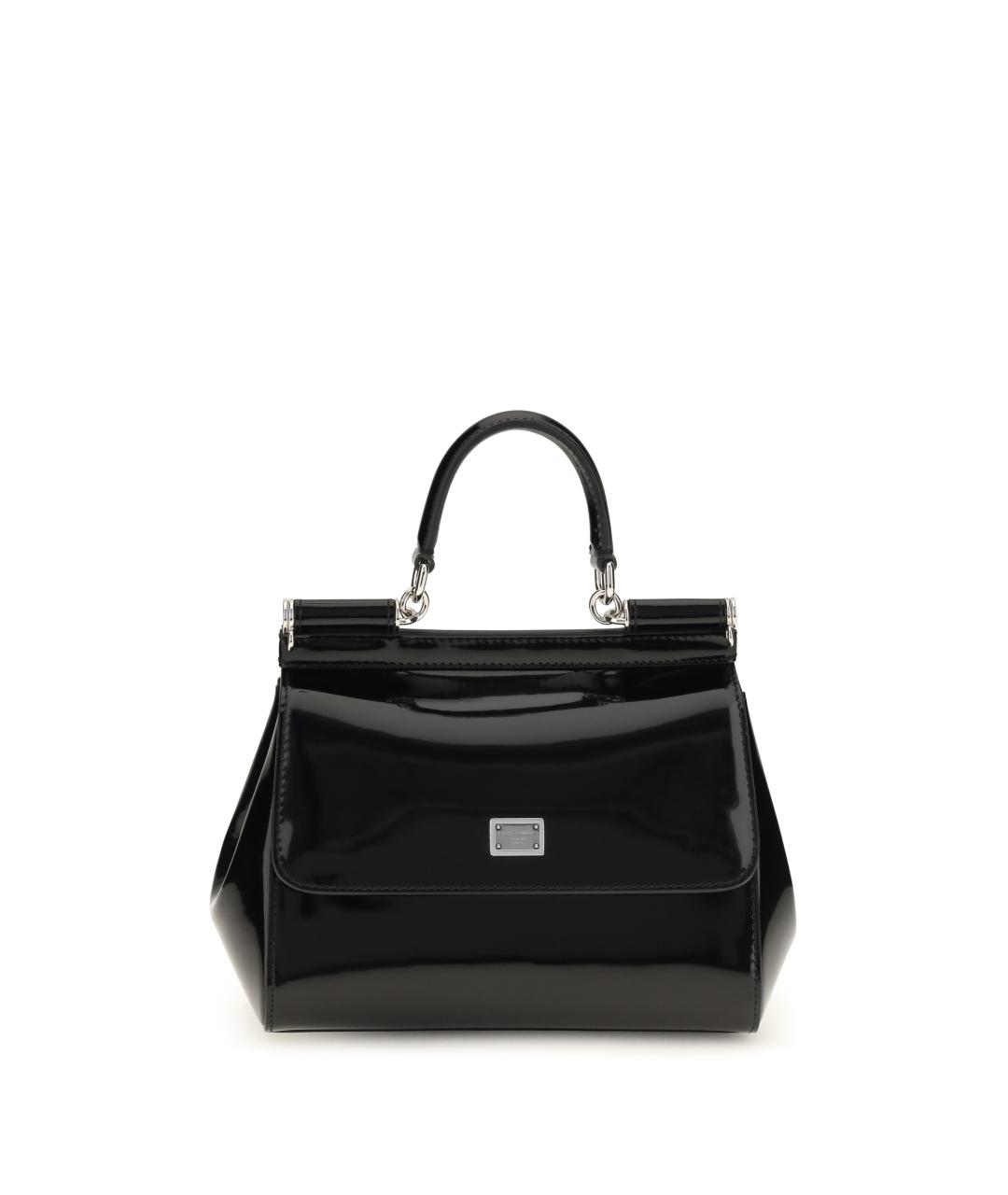 DOLCE&GABBANA Черная сумка тоут из лакированной кожи, фото 1
