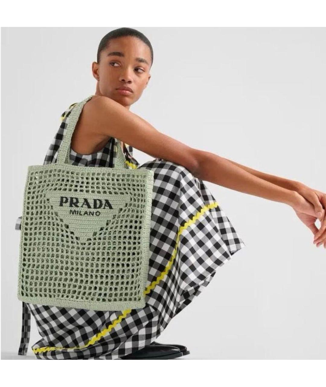 PRADA Зеленая плетеная пляжная сумка, фото 5