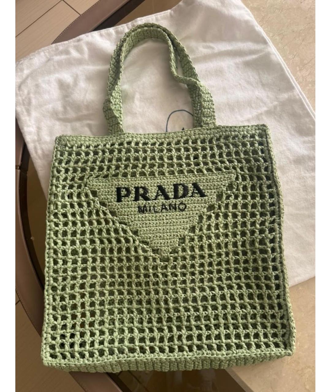 PRADA Зеленая плетеная пляжная сумка, фото 3
