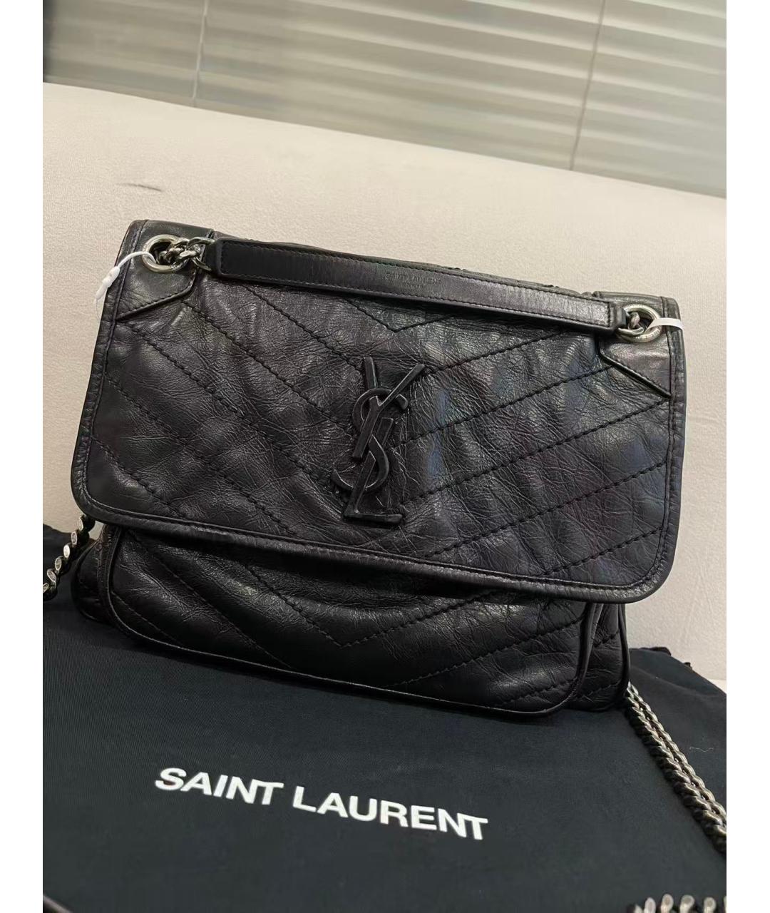 SAINT LAURENT Черная кожаная сумка через плечо, фото 3