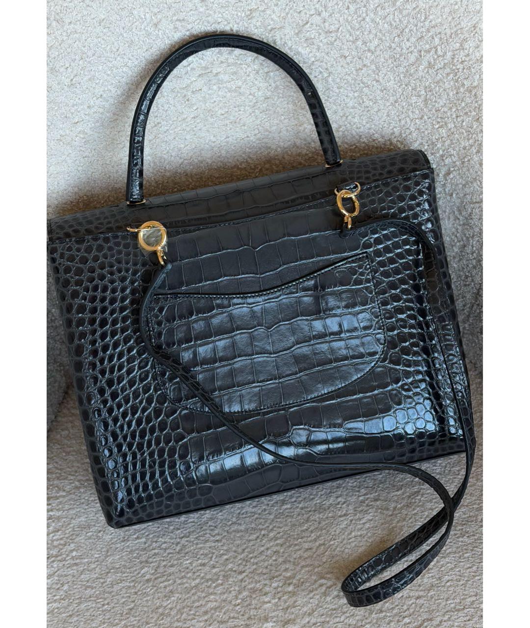 CHANEL Антрацитовая кожаная сумка с короткими ручками, фото 4