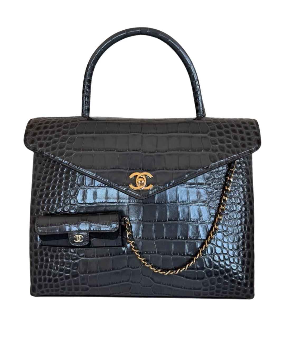 CHANEL Антрацитовая кожаная сумка с короткими ручками, фото 1