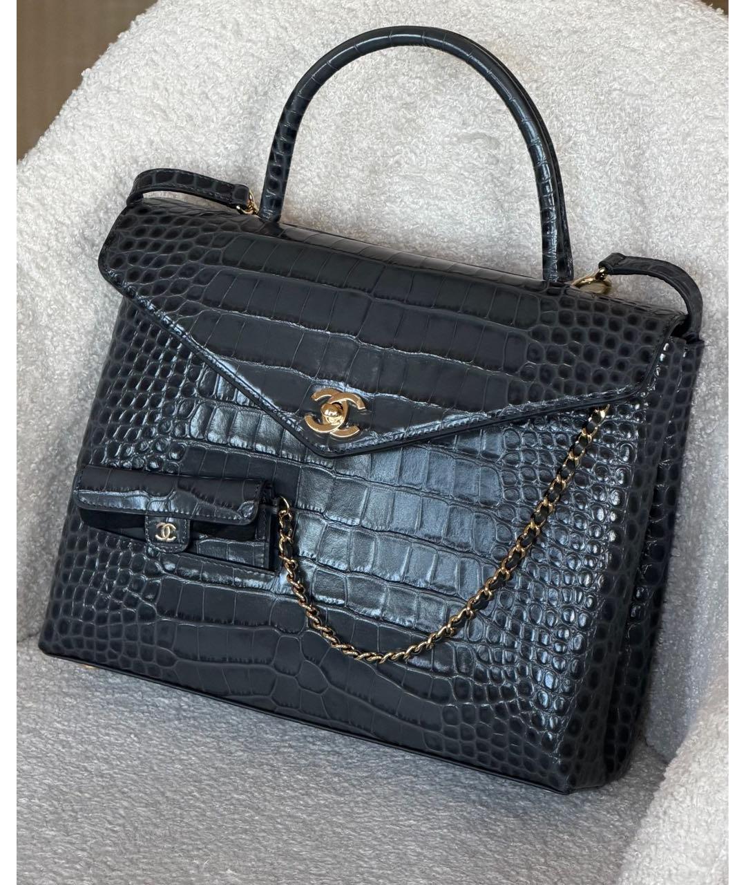 CHANEL Антрацитовая кожаная сумка с короткими ручками, фото 2