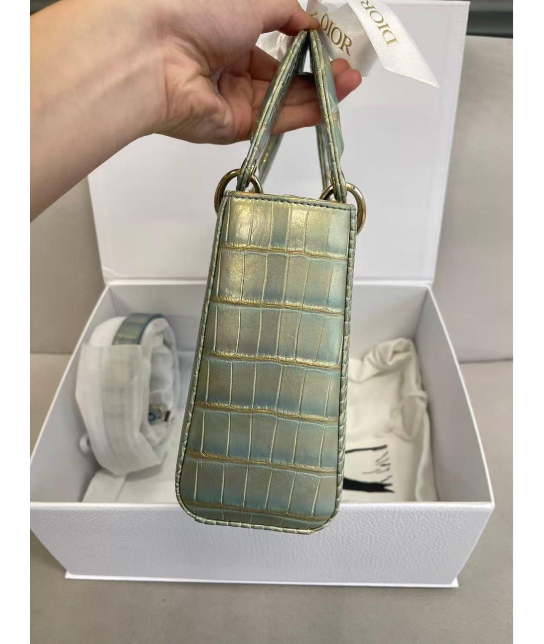 CHRISTIAN DIOR Зеленая сумка тоут из кожи крокодила, фото 4