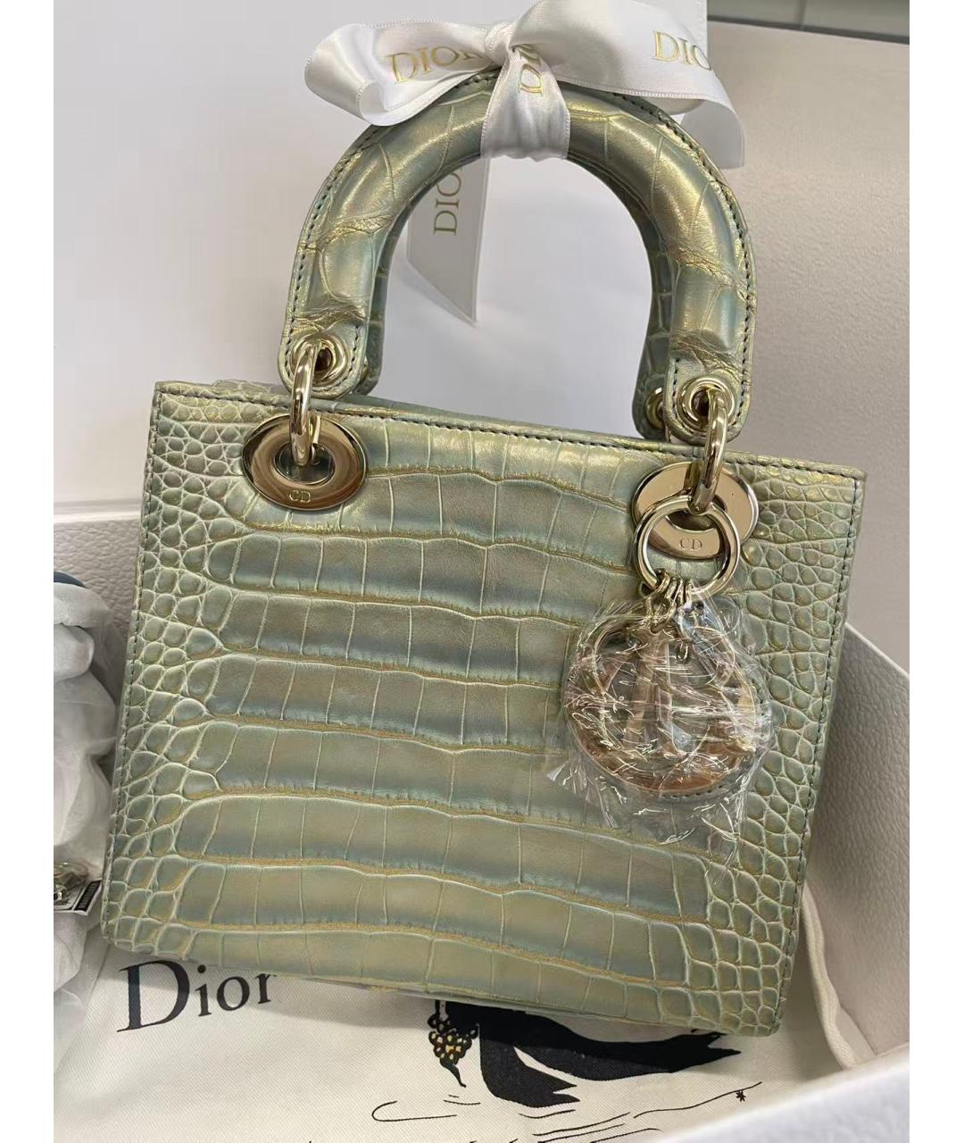CHRISTIAN DIOR Зеленая сумка тоут из кожи крокодила, фото 3