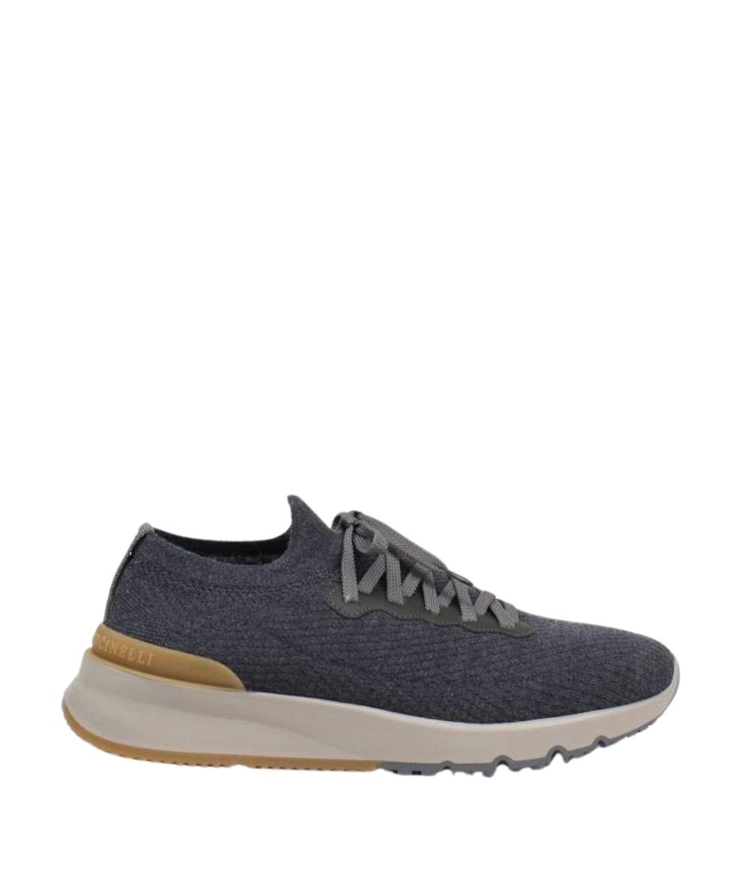 BRUNELLO CUCINELLI Антрацитовые текстильные низкие кроссовки / кеды, фото 1