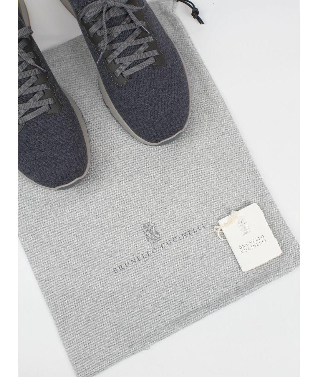 BRUNELLO CUCINELLI Антрацитовые текстильные низкие кроссовки / кеды, фото 6