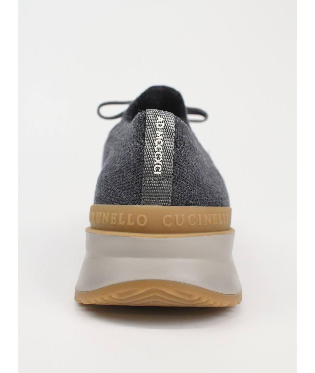 BRUNELLO CUCINELLI Антрацитовые текстильные низкие кроссовки / кеды, фото 4