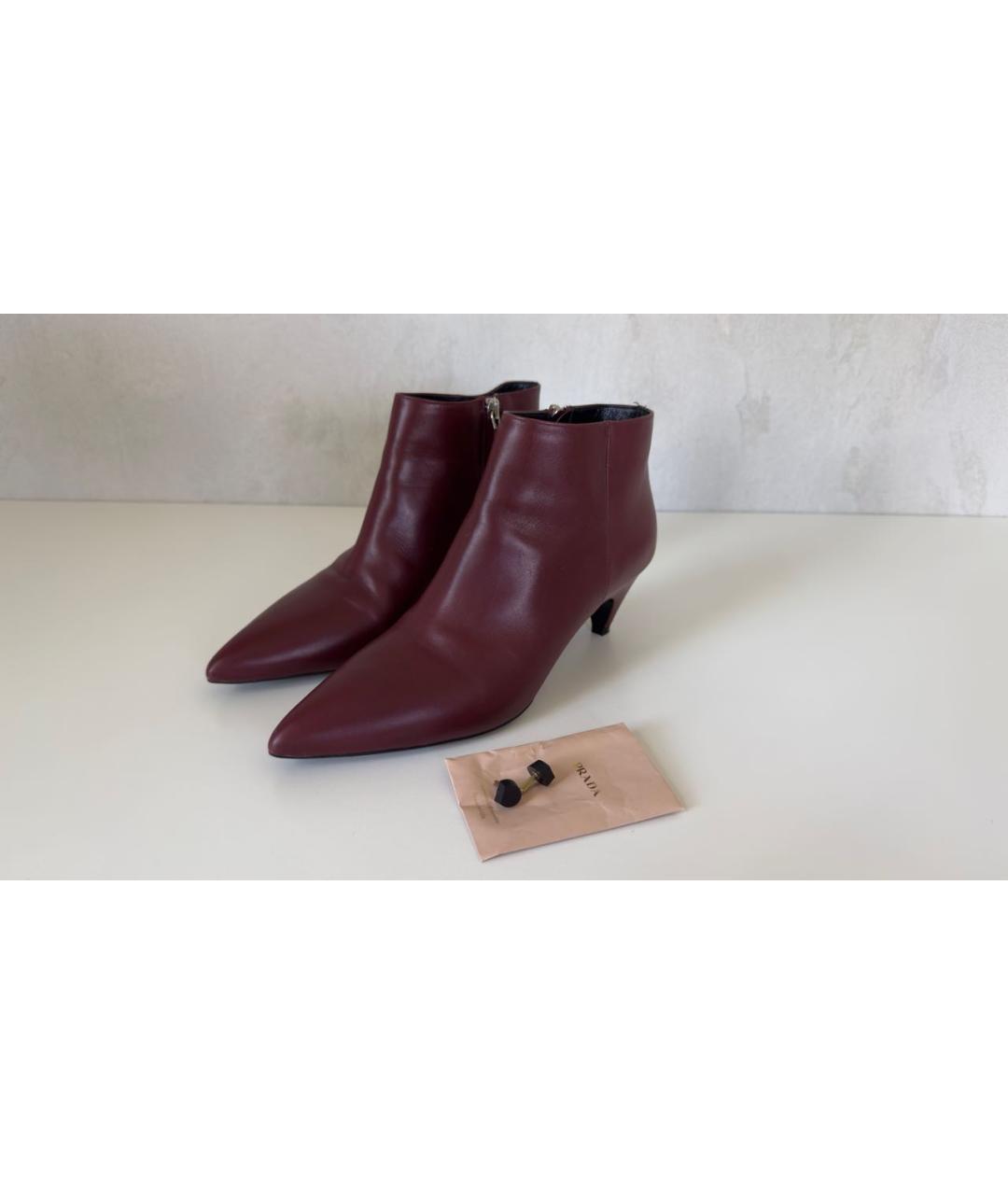 PRADA Бордовые кожаные ботильоны, фото 7